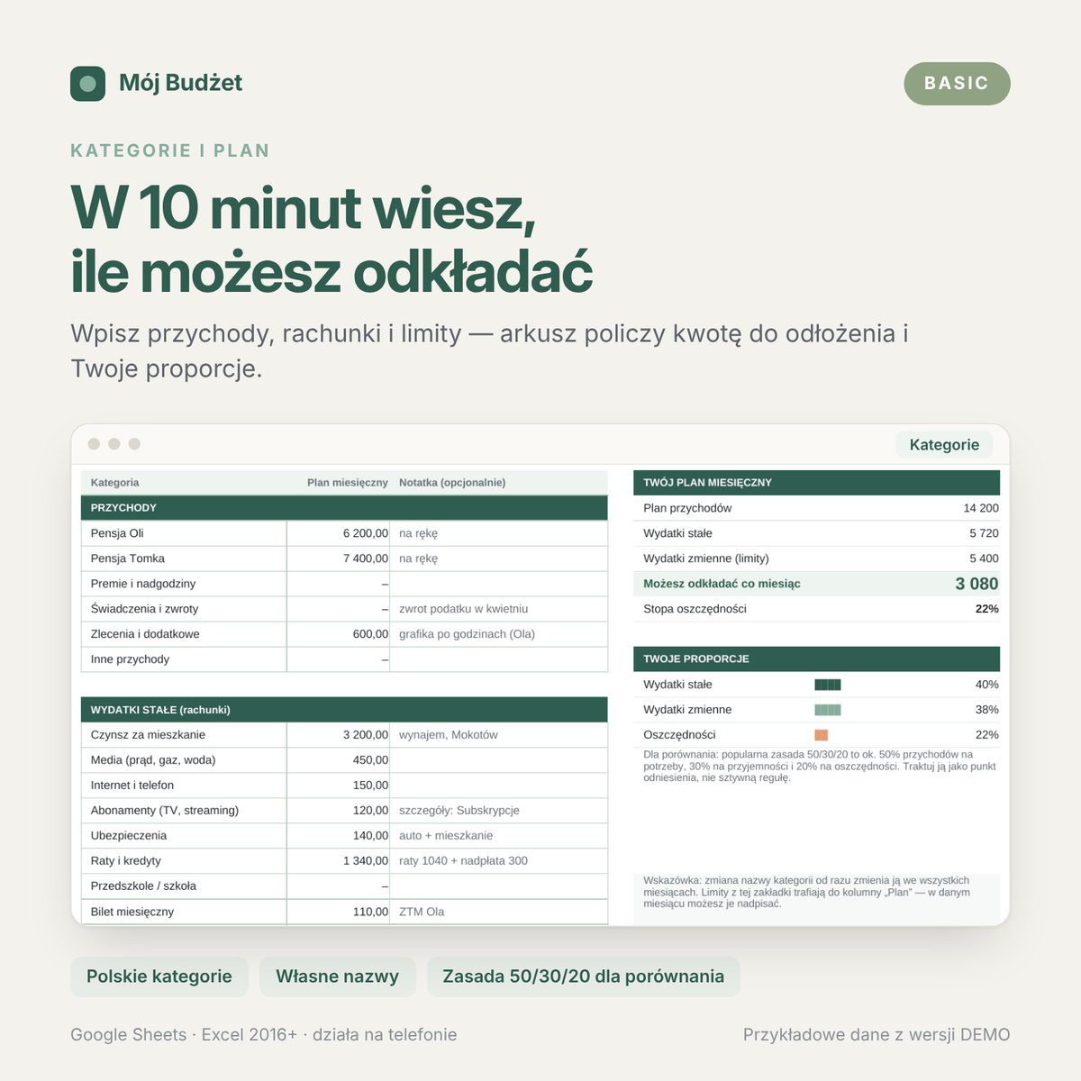 Mój Budżet Basic — arkusz budżetu domowego na cały rok (Google Sheets i Excel)