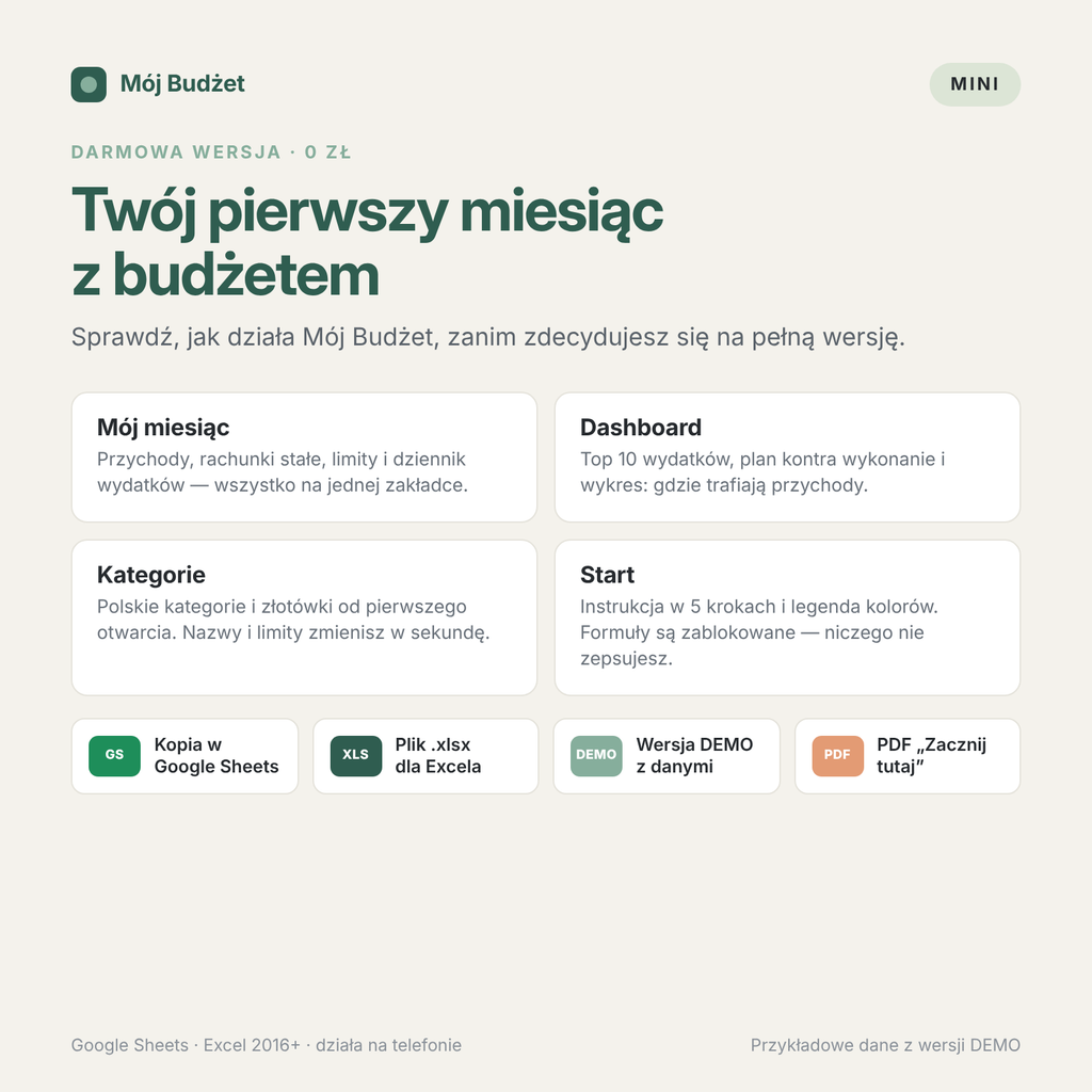 Mój Budżet Mini — darmowy arkusz budżetu domowego na 1 miesiąc