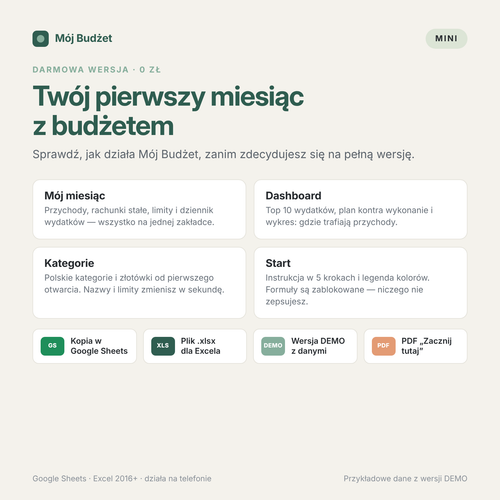 Mój Budżet Mini — darmowy arkusz budżetu domowego na 1 miesiąc